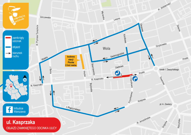 Prace na skrzyżowaniu ulic Kasprzaka i Karolkowej