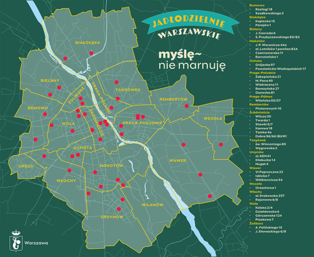 Mapa warszawskich jadłodzielni