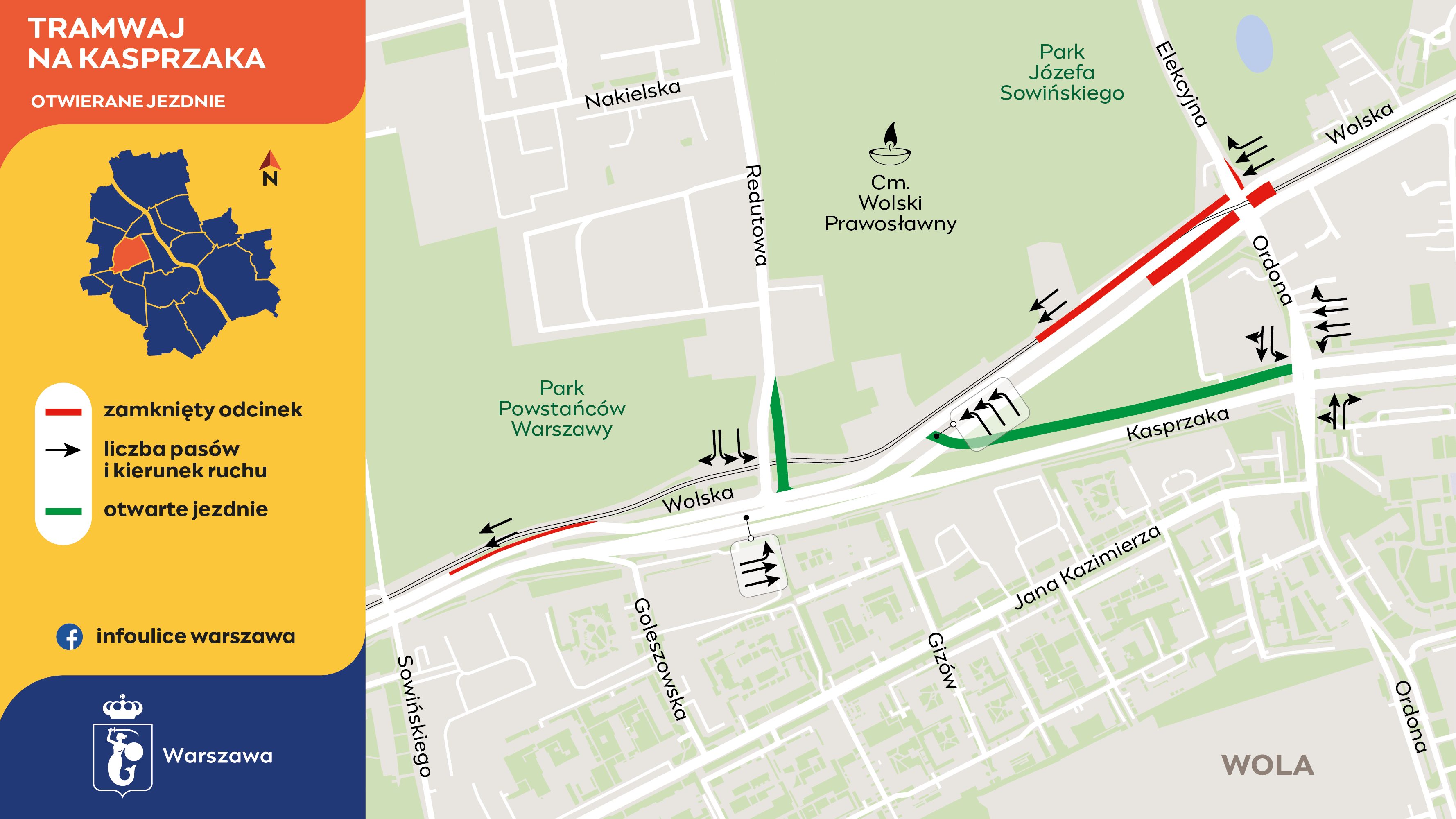 Tramwaj na Kasprzaka - otwierane jezdnie.      Graf. Infoulice Warszawa