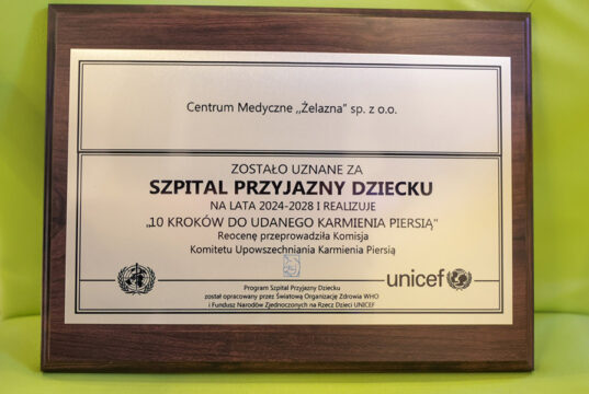 Certyfikat CM Żelazna -Szpital Przyjazny Dziecku