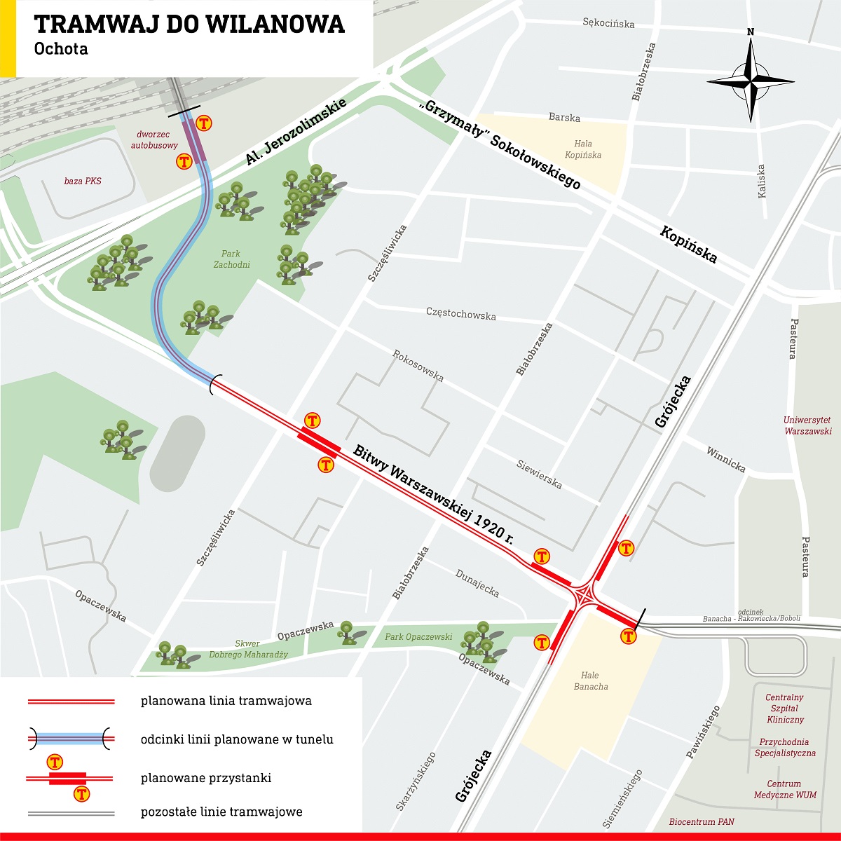 Tramwaj do Dworca Zachodniego - mapa UM Warszawa