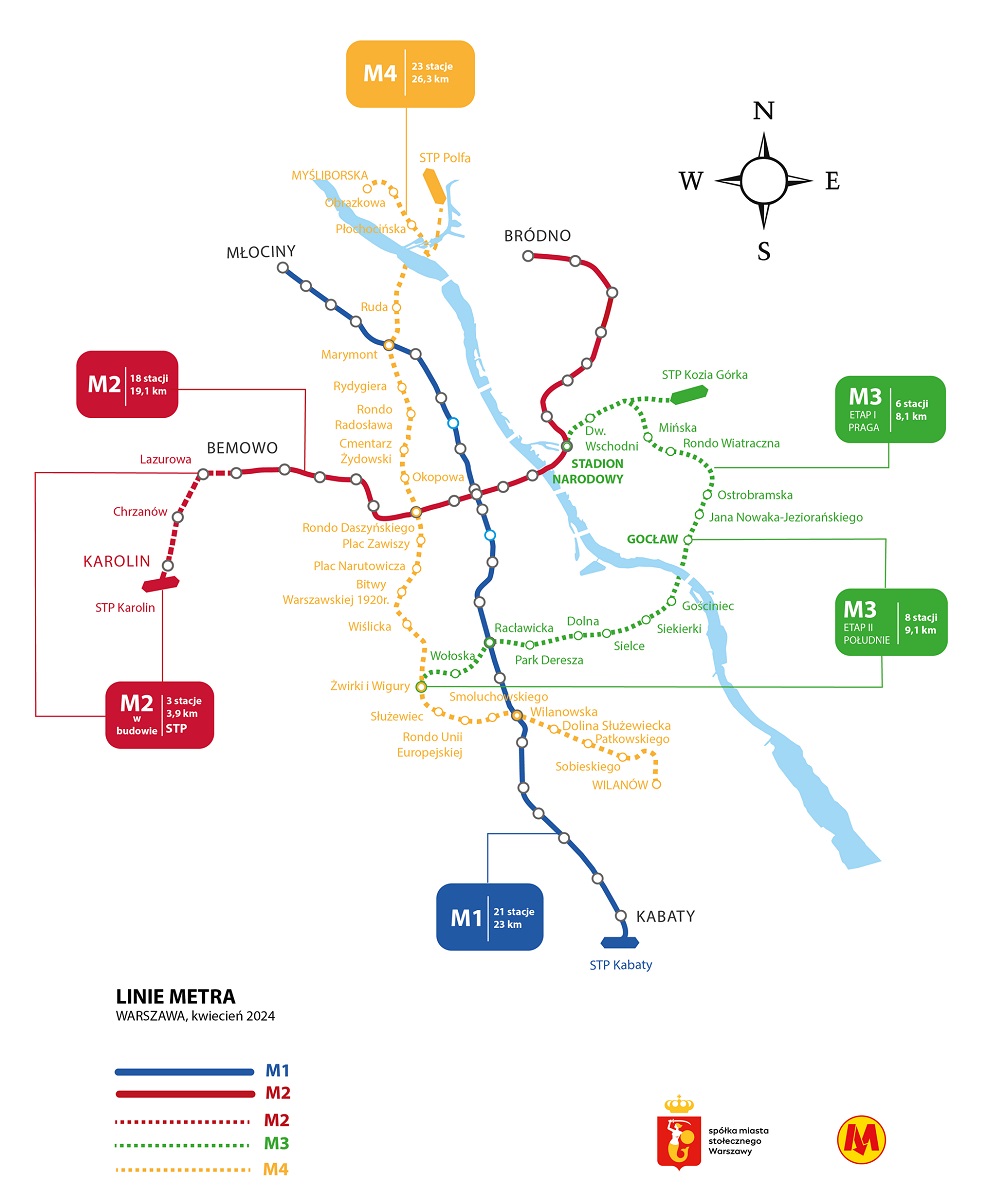 Linie metra plan 2024   Grafika Metro Warszawskie UM Warszawa