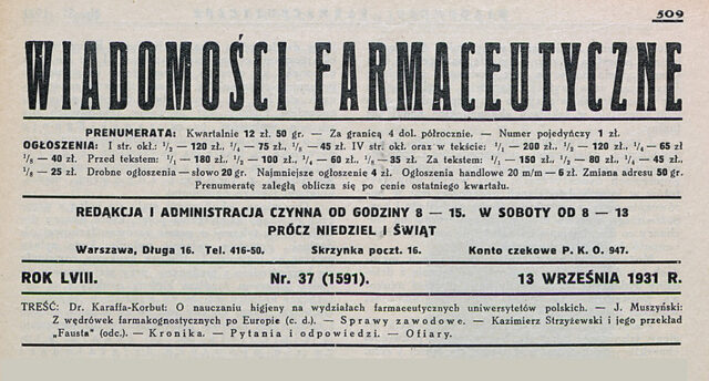 Wiadomości Farmaceutyczne z 1931 roku.