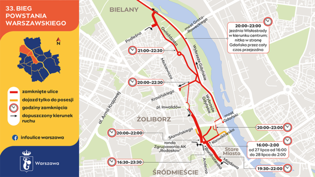 33. Bieg Powstania Warszawskiego - zmiany w ruchu Graf. Infoulice Warszawa